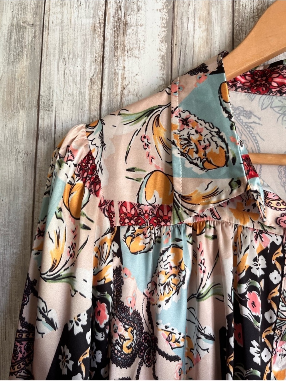 Fate Boho Paisley Floral Button Front Blouse Long Sleeve Top Medium - Picture 4 of 9